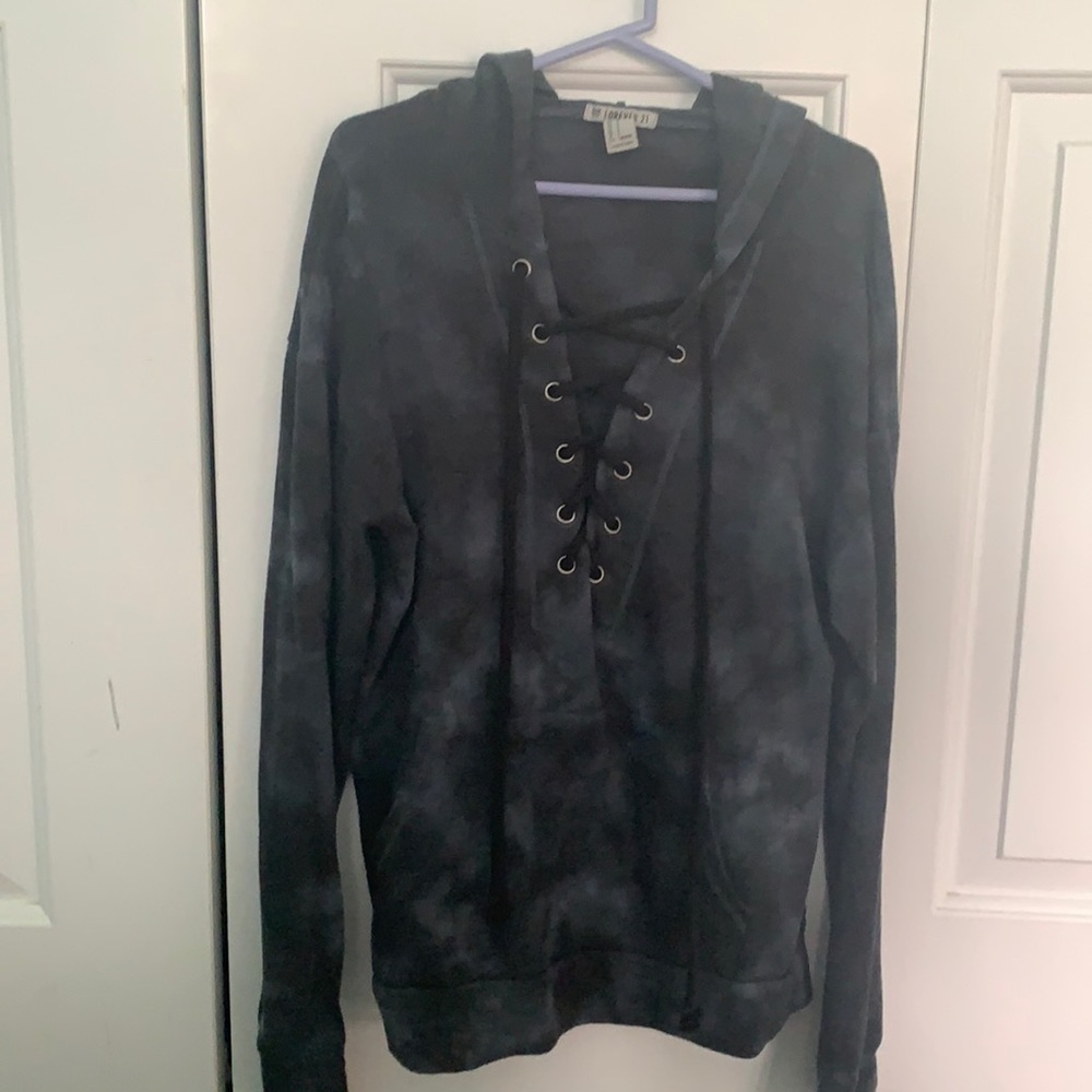 Forever 21 navy tie dye lace up hoodie